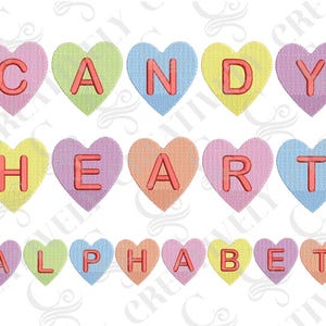 Valentine Candy Heart Alphabet Machine Embroidery Bundle Set, Complete Alphabet, 5 Sizes, Valentine Candy Monogram Set, Candy Hearts Letters