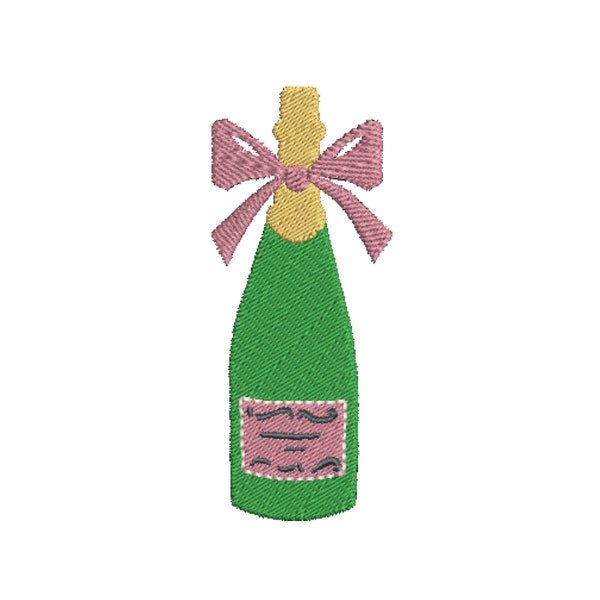 Champagne Bottle Embroidery File Download, 4 Sizes, Champagne Bottle with Bow, Hostess Gift, New Year's Eve, Happy New Year