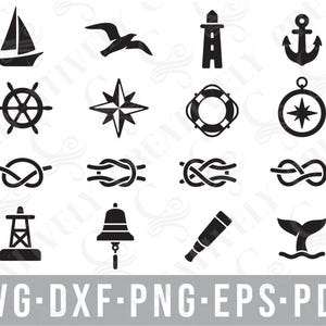 Nautical Icons SVG Bundle, Svg Png Dxf Eps Pdf Files, Nautical Cut Files for Laser Cricut, Nautical Clipart, Cruise svg, Boat svg