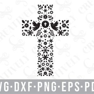 Kwiat Wielkanocny Krzyż Chrześcijański SVG PNG DXF Eps Pdf Pliki, Pliki dla Cricut Silhouette, Prezent na Pierwszą Komunię, Prezent na Potwierdzenie, Prezent Chrześcijański