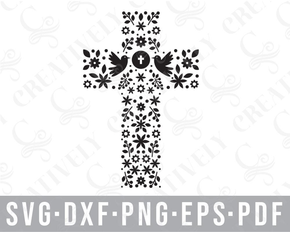 Flower Easter Christian Cross SVG PNG DXF Eps Pdf Files, Files for Cricut Silhouette, 1st Communion Gift, Confirmation Gift, Christian Gift