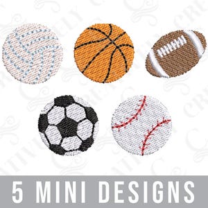 Sports Balls Mini Embroidery Design Bundle Embroidery File Download, Sports Mini Designs, 5 Designs, Ball Mini Designs, Gift for Athlete