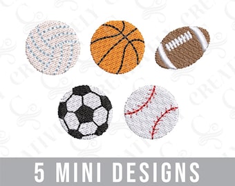 Sports Balls Mini Embroidery Design Bundle Embroidery File Download, Sports Mini Designs, 5 Designs, Ball Mini Designs, Gift for Athlete