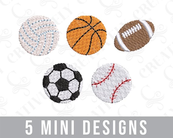 Sports Balls Mini Embroidery Design Bundle Embroidery File Download, Sports Mini Designs, 5 Designs, Ball Mini Designs, Gift for Athlete