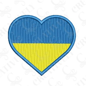 Puede incluir: Parche bordado en forma de corazón con la bandera ucraniana. El diseño se divide en dos secciones horizontales: azul en la parte superior y amarillo en la inferior, con un borde azul. Ideal para ropa o accesorios.