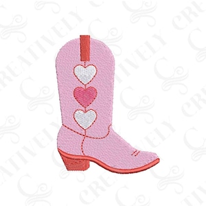 May include: Pink cowboy boot with three white and pink hearts on the shaft.