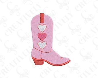 Valentine Pink Cowboy Cowgirl Boot Embroidery File Download, 4 Sizes, Heart Cowboy Boot, Western Design, Valentine Gift, Gift for Cowgirl