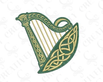 Keltische Harfe, Stickmuster, 3 Größen, St Patrick's Day, irische Harfe, keltisches Geschenk, keltisches Musikdesign