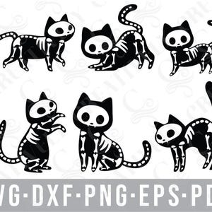 ハロウィン スケルトン キャッツ バンドル SVG PNG DXF Eps Pdf ファイル、Cricut シルエット レーザー用カット ファイル、ハロウィン キャッツ