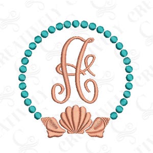 Beach Seashell Monogram Embroidery Frame, Monogram Frame, Embroidery File Download, 4 Sizes, Beach Decor, Southern Monogram