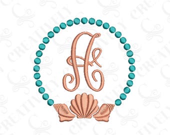 Beach Seashell Monogram Embroidery Frame, Monogram Frame, Embroidery File Download, 4 Sizes, Beach Decor, Southern Monogram