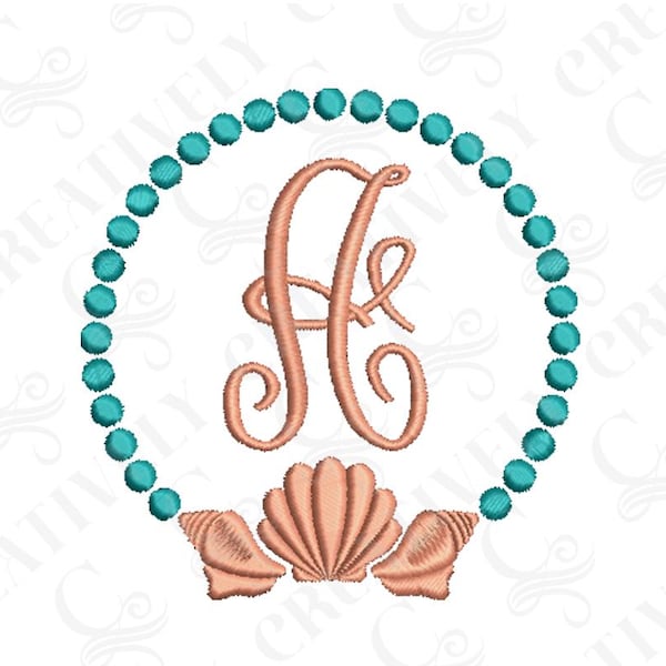 Beach Seashell Monogram Embroidery Frame, Monogram Frame, Embroidery File Download, 4 Sizes, Beach Decor, Southern Monogram