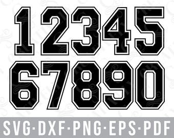 Sports Jersey Numbers SVG PNG DXF Eps Pdf Files, Cut Files for Cricut Silhouette, Sports Numbers, Numbers for Jersey
