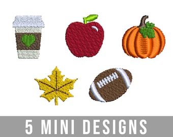 Fall Mini Embroidery Design Bundle, Embroidery File Download, Fall Mini Designs