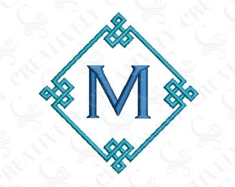 Diseño de bordado a máquina con monograma chinoiserie, 3 tamaños, para toallas y servilletas.