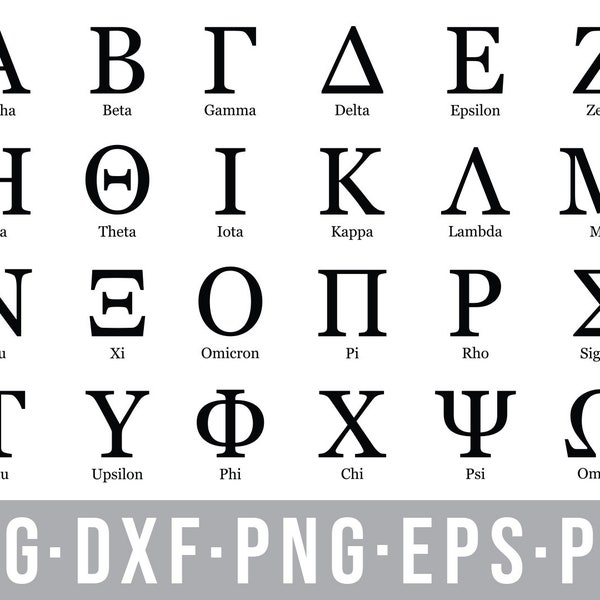 Greek Letters SVG PNG DXF Eps Pdf Files, Complete Greek Alphabet, Cut Files for Cricut Silhouette, Sorority Gift, Fraternity Gift