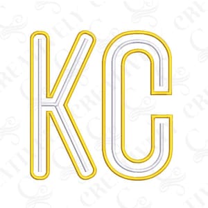 May include: Embroidered design of the letters "KC" in a double outline style. The outer outline is gold and the inner outline is white.