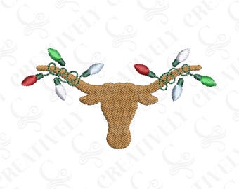 Christmas Longhorn Embroidery File Download, 4 Sizes, Longhorn, Western Christmas Design, Gift for Cowboy Cowgirl, Gift for Texan