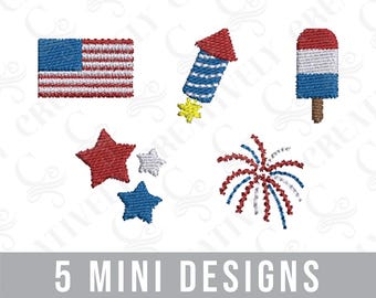 4th of July America Mini Embroidery Design Bundle, 5 Mini Designs, Mini Patriotic Designs, USA Mini Designs, Mini American Flag