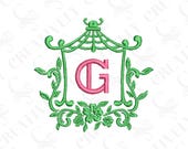 Chinoiserie Pagoda Monogram Frame Machine Embroidery Design, Embroidery File Download, Chinoiserie Design, Chinoiserie gift