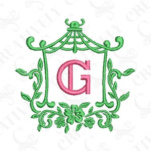 Chinoiserie Pagoda Monogram Frame Machine Embroidery Design, Embroidery File Download, Chinoiserie Design, Chinoiserie gift