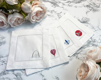 St. Louis Embroidered Cocktail Napkin Set, Custom Names, 4 St. Louis Mini Designs, Hostess Gift, Housewarming Gift, Couple Gift