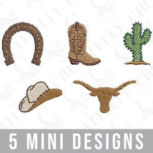 Western Mini Embroidery Design Bundle, Western Cowboy Mini Designs, 5 Western Designs, Cowboy Cowgirl Gift, Western designs for hair bows