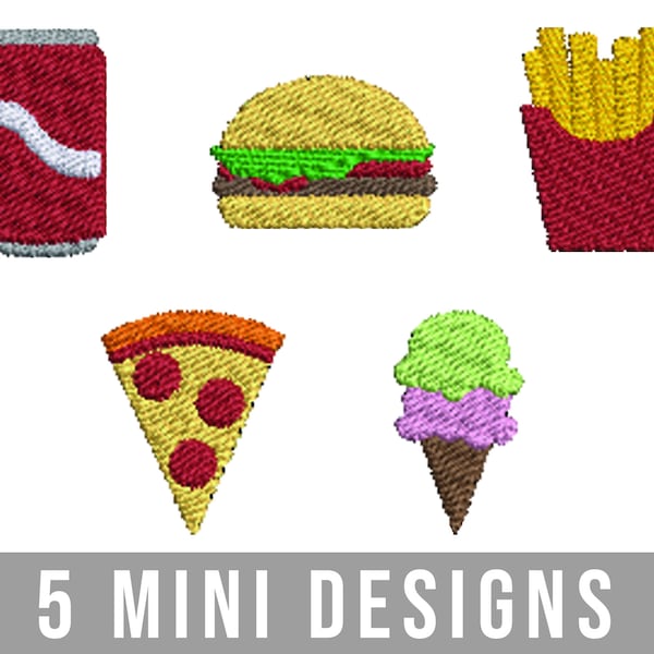 Junk Food Mini Embroidery Design Bundle, Embroidery File Download, Junk Food Mini Designs