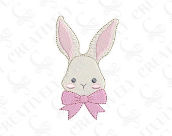 Bunny Easter Bunny with Pink Bow Embroidery Design Download, 4 Sizes, Cute Bunny, Easter Bunny, Easter Sweatshirt Design, Rabbit Embroidery