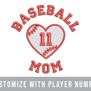 Personalisierte Baseball Mom Herz Maschinenstickerei, personalisierte Baseball Mom Geschenk, Baseball Mom für Shirt, Baseball Mom für Tragetasche