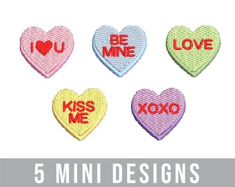 Valentine's Day Conversation Heart Mini Machine Embroidery Design Bundle, Valentine's Day Gift, Kids Valentine's Day, Embroidery for Bows