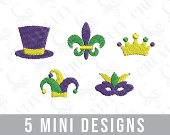 Mardi Gras Mini Machine Embroidery Design Bundle, Mardi Gras Mini Designs, 5 Designs, Mardi Gras shirt, Mardi Gras gift, Louisiana Design