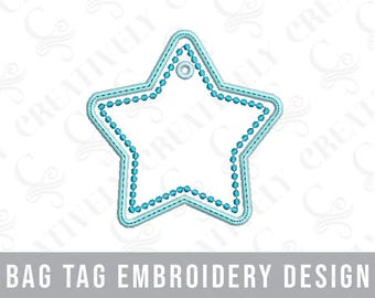 In-the-Hoop Bag Tag Star Machine Embroidery Design, 4 SIzes, Star ITH Design, Clear Vinyl Overlay, Confetti Glitter, Ribbon, DIY Bag Tag
