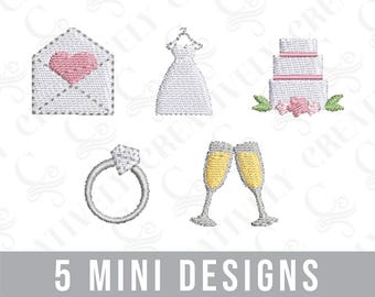 Wedding Bride Mini Machine Embroidery Design Bundle, 5 Mini Designs, Quick Stitch Bridal Mini Designs, Bridal Shower Wedding Day Bride Gift