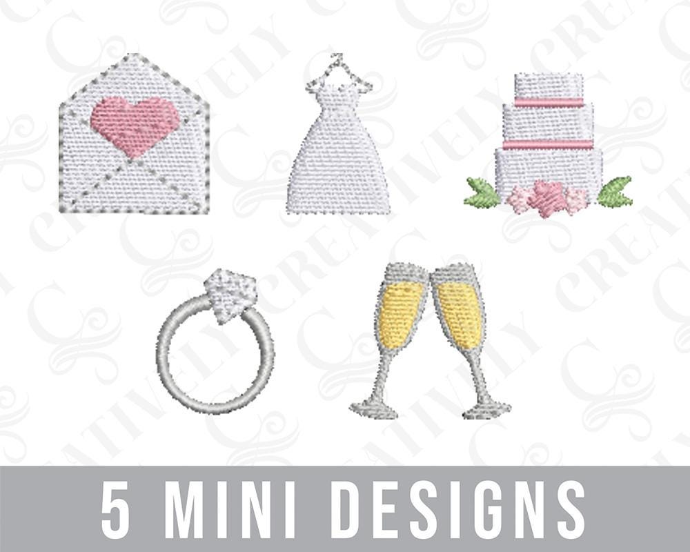 Wedding Machine String Wedding Bride Mini Machine Embroidery Design Bundle, 5 Mini Designs ...