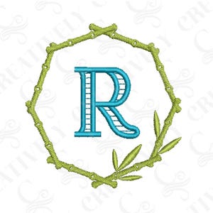 Chinoiserie Bamboo Monogram Frame Machine Embroidery Design, 3 Sizes, Chinoiserie Gift, Bridal Gift, Monogram for Napkins Towels