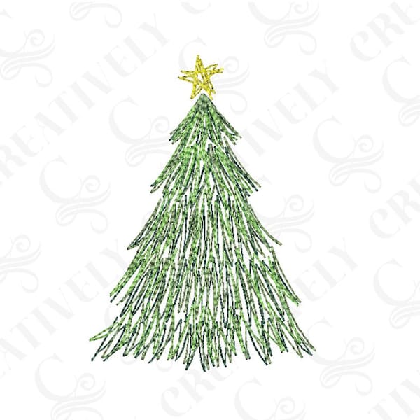 Christmas Tree Sketch Christmas Tree Embroidery Design, Christmas Embroidery File Download, 4 Sizes, Hostess Gift, Christmas Gift
