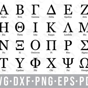 Letras griegas SVG PNG DXF Eps Pdf archivos, alfabeto griego completo, archivos cortados para silueta cricut, regalo de hermandad, regalo de fraternidad