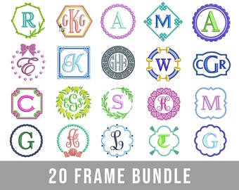 Stickerei Monogramm Rahmen Bundle, 20 Monogramm Rahmen Bundle, Stickdatei Download, über 60 Dateien, Monogramm Geschenk, Stickrahmen Designs