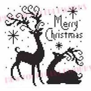 Reindeer Silhouette Cross Stitch, Christmas Reindeer Cross Stitch, Deer Christmas Silhouette, Deer Cross Stitch