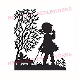 Vintage Girl With Wagon Cross Stitch Girl With Wagon Silhouette Crosss Stitch Children Silhouettes Child Cross Stitch Silhouettes