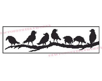 Ravens Cross Stitch, Crows Cross Stitch, Birds Cross Stitch Silhouette, Blackbirds Cross Stitch