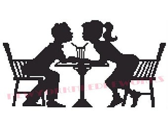 1950s Retro Couple Soda Shoppe Cross Stitch, Retro Kissing Couple Silhouette, Retro Cross Stitch, Soda Shoppe Cross Stitch, Silhouettes