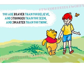 Pooh and Christopher Robin Cross Stitch, Winnie the Pooh Cross Stitch, Needlepoint, Children's Cross Stitch by NewYorkNeedleworks on Etsy