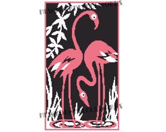 Art Deco Pink Flamingos, Flamingos Cross Stitch, Flamingos, Cross Stitch Pattern, Flamingos Pattern, Silhouettes, from NewYorkNeedleworks