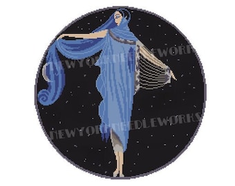 Art Deco Erte Cross Stitch Woman, Erte Cross Stitch, Art Deco Cross Stitch, Vintage Art Deco-patroon, Erte Pattern