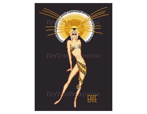 erte art deco woman erte cross stitch leopard cross stitch etsy