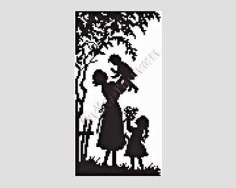 Mother With Children Silhouette Cross Stitch, Cross Stitch Silhouette, Silhouettes, Crochet Pattern, Needlepoint, NewYorkNeedleworks on Etsy