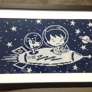 Retro Space Boy and Dog, Rocket Cross Stitch, Space Cross Stitch, Cross Stitch, Needlepoint, Rocket Pattern from NewYorkNeedleworks on Etsy