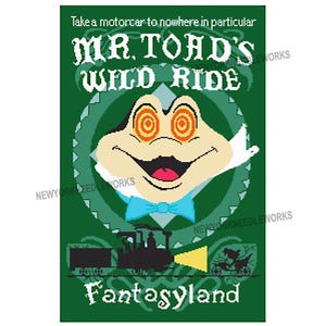 Kruissteekpatroon Mr. Toad's Wild Ride, vintage kruissteekposterpatroon